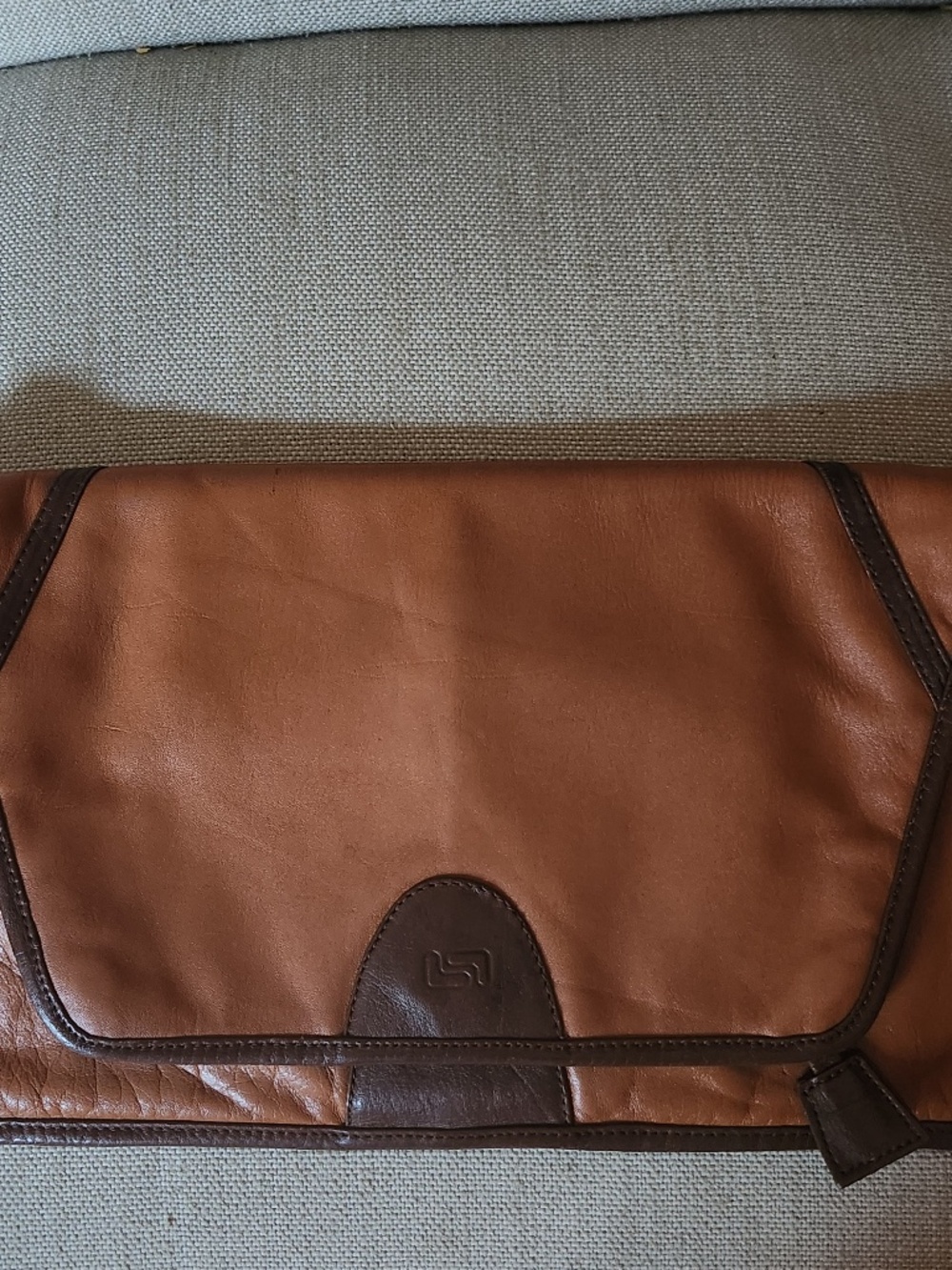 Vintage LAND Leather Envelope Clutch Handbag Purse, Medium & Dark Brown